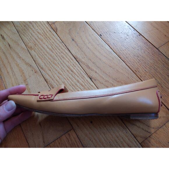 Tod's Tan Leather Driving Loafers Red Stitching Made Italy Size 5 Luxury - Picture 9 of 11